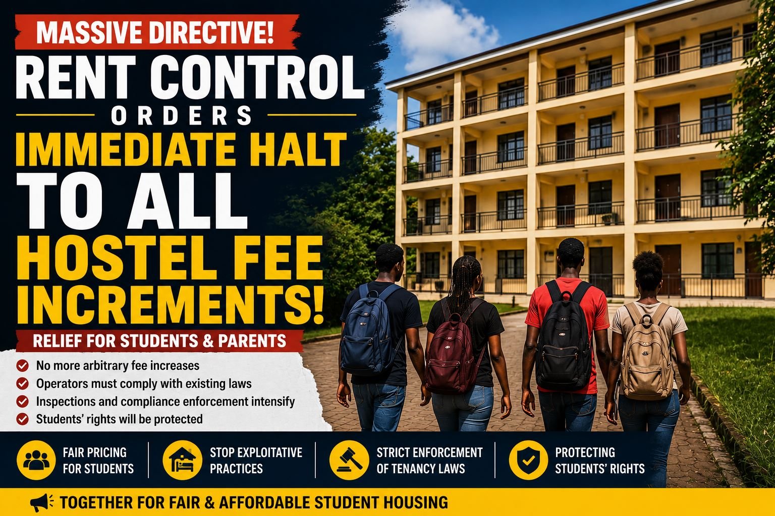 Rent control orders immediate halt to hostel fee increments in Ghana