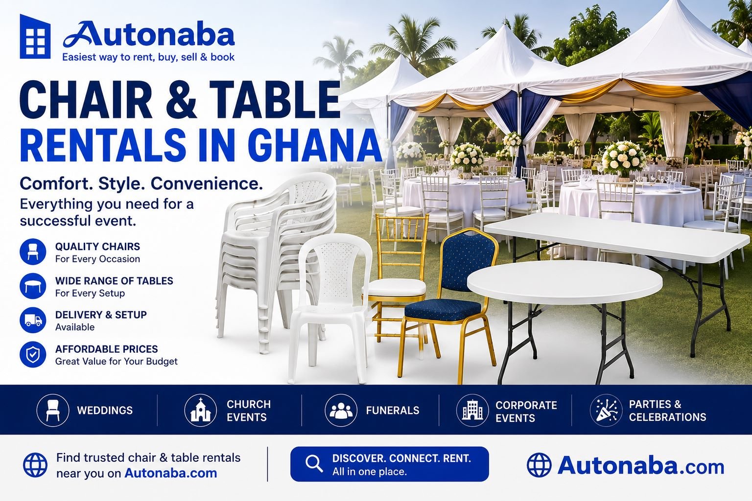 chair and table rentals in Ghana
